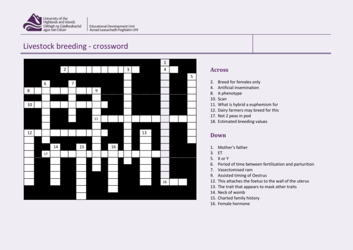 Livestock terminology crossword answer key